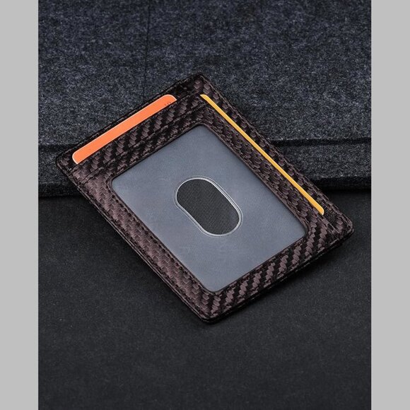 Slim Minimalist Front Pocket RFID Blocking Leather Wallets Carbon Fiber Coffee - Picture 3 of 7